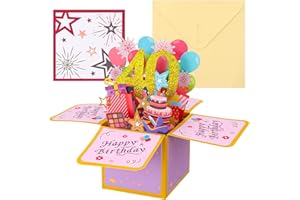 Firtink 40.Geburtstagskarte, 3D Pop Up Karte Grußkarten Glückwünsche mit Umschlag für Kinder Mama Frauen Männer Romantik Geschenk-Karte zum 40. Geburtstag