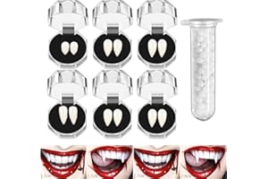 TBCZVX 7 Pieces Vampire Fangs Kit, Vampire Teeth for Halloween Costume Props Party, 4 Sizes Custom Vampire Teeth with 1 Tube Teeth Pellets Adhesive (13mm 15mm 17mm 19mm)