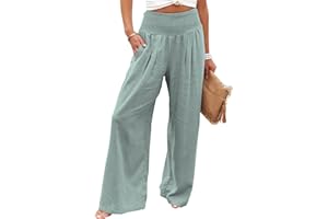 Sunfanrtnn Women Cotton Linen Pants Elastic High Waist Wide LegLounge Trousers Casual Loose Palazzo Yoga Beach Pants with Pockets