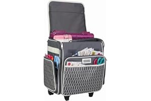 Everything Mary Wheeled Scrapbook Tote for Scrapbooking & Art - Travel Organizer Storage Bin for Paper, Glue, Tape Grey/White Diamond