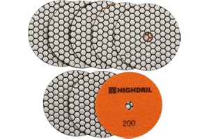 HIGHDRIL Diamante Lucidatura Pad - 8 pezzi #200 Set Tamponi Lucidatura Secco 125MM per Granito Pietra Marmo Pavimento, Kit di Pad di Lucidatura per Trapano Smerigliatrice Lucidatrice