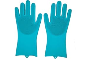 ONLINEFORU LTD Magic Cleaning Gloves BLUE Reusable Silicone Cleaning Gloves Dishwashing Scrubber ，Dish Wash Scrubbing Sponge Gloves with Bristles, Great for Washing