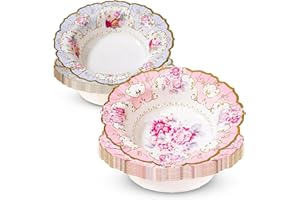 Talking Tables, Ciotole di Carta Truly Scrumptious, Design Vintage, Floreali, in 2, per festicciola, tè o Compleanno, Blu/Rosa (Confezione da 12)