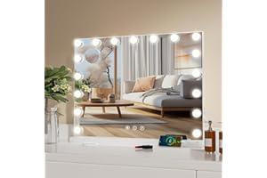 AOVQUOF Lustro do makijażu ze światłami, 70 x 55 cm, duże lustro do makijażu ze światłami ściennymi 17 diodami LED, 3 trybami oświetlenia, z USB i 10-krotnym powiększeniem, lustro ścienne, lustro ze światłami