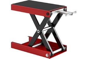 DURHAND Plataforma Elevadora de Tijera Carga 500 kg Altura Ajustable 10-37 cm Soporte para Motocicletas Soporte de Moto para Aparcar o Reparar Taller Garaje 41,5x23,5x10-37 cm Negro y Rojo