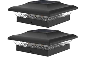 ILIKEPOW 2pcs Solar LED Post Lights Black Waterproof Landscape Garden Outdoor Post Cap Lamp for 4x4, 3.5x3.5 Wooden Posts,Deck,Patio,Fence,(Cool White 6000K and Warm White 3000k)