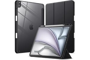 JETech Custodia per iPad Air 13 Pollici M3/M2 (2025/2024) con Portapenne, Chiaro Trasparente Retro Conchiglia Sottile Supporto Antiurto Tablet Cover (Nero)