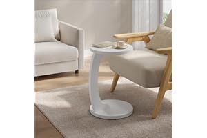 WOLTU Tavolino Laterale da Divano a Forma di C, Tavolino con Piano Rotondo, Tavolino da Salotto in MDF, Tavolo da Caffè Tavolino Piccolo per Soggiorno, Camera da Letto, 38x55cm, Bianco, BTS20ws