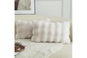 Mandioo 2er Set Luxus Dekorativ dicken Woll Kissenbezug Super Soft Wave Blase Plüschwolle werfen Kissenbezüge Zierkissenbezüge Sofakissen Schlafzimmer Kissenhülle für Sofa 40x80cm Cremeweiß