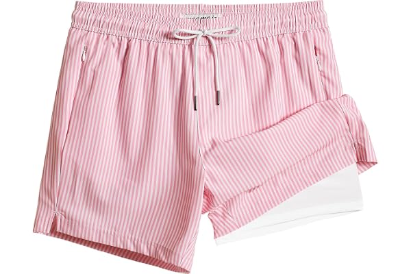 MaaMgic Short de Bain Homme Maillot de Bain Rayée Séchage Rapide avec Slip en Filet Short de Plage pour Vacance Piscine