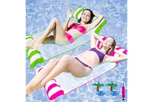 WOEAU 2 Pack Water Hammock - 4 in 1 Lilo Pool Inflatables with Manual Air Pump and 2 Inflatable Drink Holders, Inflatable Pool Floats Hammock, Pool Inflatables for Adults (Green and Red)