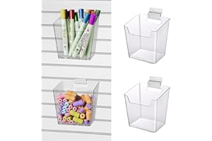 LIGHT DUST Clear Slatwall Bins, 4 Pack Slat Wall Accessories Cups Hooks Assemble Set Fit All Slat Board Storage Systems, Transparent Display Hanging Holder Organizers for Garage Shed Office Craft Tool (Small)
