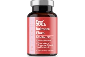 Intimate Flora for Women | 20 Billion CFU Fortified with 15,000mg Cranberry, Fenugreek & Chlorella | Bio Cultures for Women's Intimate Flora | 60 Capsules | Free Soul