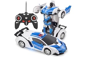 RAVSOOL Remote Control Car Transform Rc Robot Rechargeable 360°Rotating Stunt 1:18 Deformation Racing Car Toy with Cool Sound & Light One Button Deformation into Robot, Gift for Kids Children