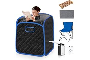 Multigot Portable Steam Sauna, Personal Full Body Sauna Spa with Remote Control, Folding Chair and Foot Massage Roller, Lightweight Foldable Home Sauna Tent (Black)
