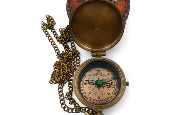 KHUMYAYAD Boussole de Poche en Laiton fabriquée à la Main, entièrement Fonctionnelle, Boussole Nautique Antique, Boussole gravable, Boussole Steampunk avec étui en Cuir.