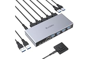 SUIDEK Commutateur KVM Displayport 1 moniteur 2 ordinateurs, 8K@60Hz DP KVM Switch USB 3.0 KVM Switcher avec 4 ports USB, incluant un contrôleur de bureau, 2 câbles USB et un adaptateur d'alimentation