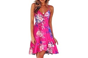 ULTRANICE Women's Summer Floral Wrap V Neck Sundress Adjustable Spaghetti Ruffle Swing Dress