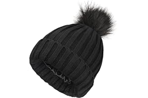 SGQTZDZQ Ladies Satin Lined Beanie, Thermal Silk Lined Beanie Hats for Women, Slouchy Knit Pom Pom Winter Hats for Women Girls