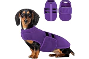 PUZAUKAL Sweter dla małych psów miękki polar sweter dla psów i kotów kamizelka dla psa z uprzężą ciepły sweter dla psa średni duży fioletowy (S)