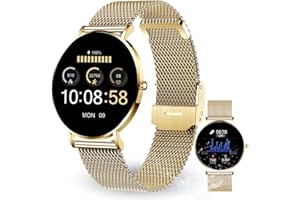 XCOAST Damen Smartwatch SIONA 2 Classic Gold 6.9mm flach AMOLED Display kompatibel mit iOS Android Fitness Tracker Blutsauerstoff Herzfrequenz Blutdruck wasserfest