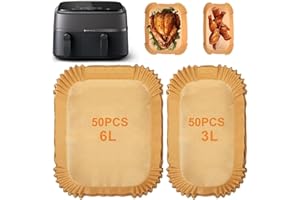 BREEZO 100 Stück Airfryer Backpapier für Philips Dual Basket Airfryer 3000-serie 6L/3L, 5000-Serie 6L/3L, Rechteckig Backpapier für Heißluftfritteuse Philips NA350/00 NA550/00, Luftfritteusen Zubehör