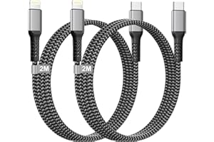NIPOW Câble USB C vers Lightning 2M 2Pack[Certifié MFi], Câble iPhone USB C Câble Chargeur iPhone Charge Rapide Nylon Cable Lightning USB C Cordon iPhone Fil Chargeur pour iPhone 14 Pro Max 13 12 11 XR X SE