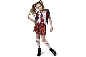 Spooktacular Creations Zombie-skolflicka-kostym för flickor, blodig zombiekostym för barn, halloween, skola, evenemang, festutklädnad