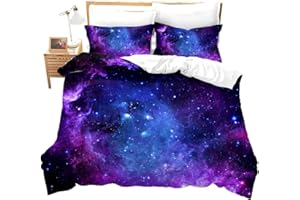 LOUSSIESD Universo Set copripiumino singolo, matrimoniale, king size con stampa a razzo di galassia e stelle, con federa per cuscino, chiusura a cerniera, Microfibra, Uksx480lyp., King