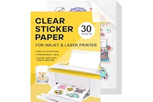 GUOSIYAO Papel Adhesivo Transparent Vinilo Para Imprimir Adhesivo 30Pcs A4 Imprimible Pegatina Impermeable Para Impresoras Láser y De Inyección De Tinta Secado Rápido 21 * 30cm