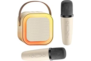 OSKUGLIN karaoke per bambini, karaoke con microfono, microfono bluetooth con 2 Microfono, Portatile Karaoke Microfono con Cambio di voce e Luci LED, Altoparlante Bluetooth con Microfono