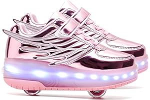 JASMEKO Chaussures à roulettes avec lumières LED, Chaussures de Skateboard rétractables pour Enfants, Chaussures Sport d’extérieur avec Baskets Clignotantes
