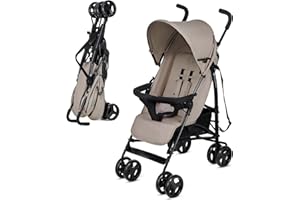 Kinderkraft TIK Lightweight Stroller, Travel Buggy, Sports Stroller, Lightweight - 6.5 kg, Easy Folding and Transport, Ajustable Backrest, from 6 Months up to 17 kg, Beige