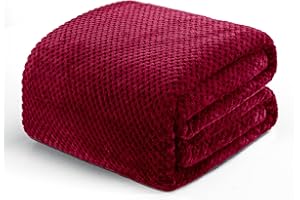 Exclusivo Mezcla Double Size Fleece Bed Blanket, 230x168 CM Soft Jacquard Weave Waffle Pattern Blankets for Bed Settees, Burgundy Blanket