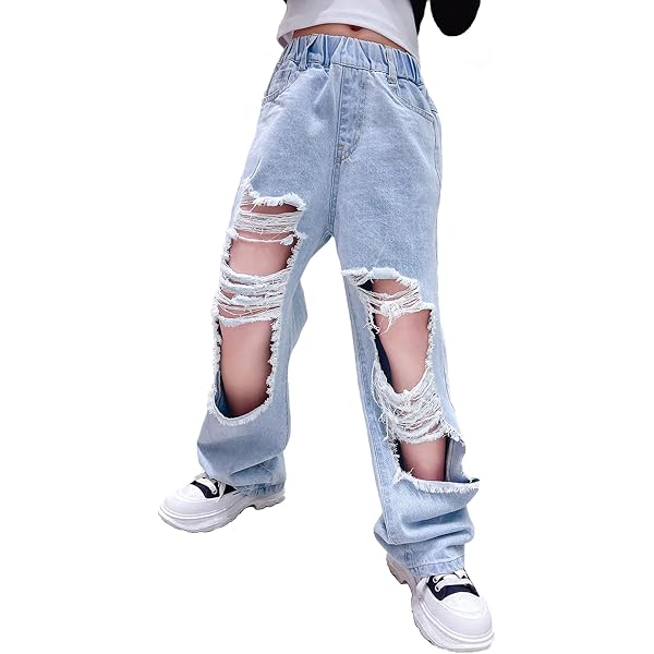 Pantalon Cargo Fille 6-16 Ans Jeans Ample Streetwear Hip Hop Danse - Multi-Poches Élastique