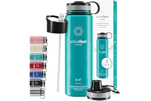 BEMAXX Stainless Steel Water Bottle with Straw & 3 Lids: 1 & 0,5L Leak-Proof BPA-Free Vacuum Insulated ACTIVE FLASK Drinking Bottles Hot Cold: Double Walled Outdoor Drink Thermo Mug Tea Coffee Sport Gym Bike