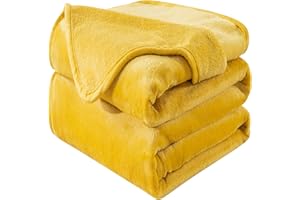 HOZY Coperta Plaid Pile, Coperta Letto Singolo/Matrimoniale 150 x 200 cm Flanella, Coperta Divano Grande Caldo Morbida - Giallo