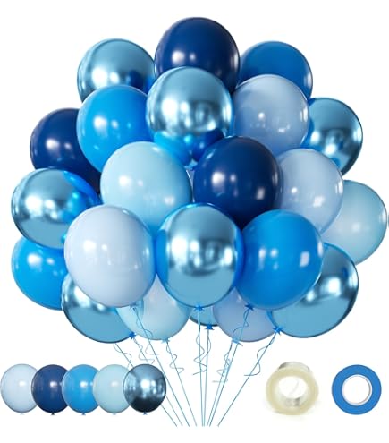 30 Pièces Ballons Bleu, 12 Pouces Métallisé Chrome Bleu Confettis Ballons, Latex Hélium Bleu Et