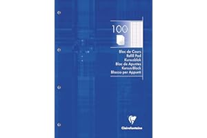 Clairefontaine 5819C Notatnik klejony, perforowany niebieski kobaltowy – Format: A4 21x29,7 cm – 200 stron w dużą kratkę – Papier biały 90 g – Okładka kartonowa powlekana