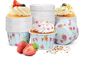 Spesh 50 Pièces Moules à Muffins Caissette Muffins Papier Moules à Cupcakes Jetables en Papier pour Fête,Noël,Mariage,Anniversaire(Fleurs)