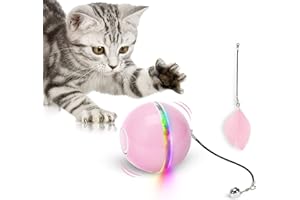 WWVVPET Juguete para Gatos 2023, Bola de Juguetes con luz LED, rotación automática de 360 Grados y Carga USB, Juguete Interactivo para Gatos, para Mascotas Perro Gatitos (Rosa)