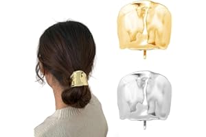 QEOTOH 2 PCS Ponytail Holder Hair Clips, Metal High Ponytail Cuff Barrettes for Women and Girls, French Curved Hair Wrap, Punk Hair Rings, Fashion Hair Accessories for All Hairstyles, Gold & Silver