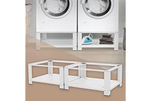 ML DESIGN MODERN LIVING ML-Design Socle pour Machine à Laver Double avec 2 Étagère, Acier, Blanc, 128x54 cm, 2x150kg, Support Lave-Linges Standard, Pieds Antidérapants, Support Base de Lave-Linge, Estrade de 32 cm de Hauteur