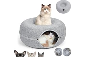 KunpengZen Katzentunnel, Filz Donut Rascheltunnel für Katzen, Katzen Höhle Endlosen Spaß Katzenkorb Katzenkissen 50cm für bis 4kg Kleine Haustiere Kaninchen Kätzchen Welpen-Hellgrau