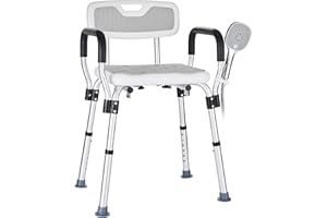 Modundry Sedia per Doccia per Anziani e Disabili, Sgabello Doccia con Braccioli e Schienale Rimovibile, Sedile per Vasca da Bagno Antiscivolo Regolabile in Altezza, portata fino a 150 Kg