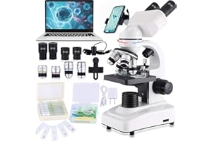 HERWICM erbundmikroskop, 40X-2500X, WF10x und WF25x Okulare, Dual-LED-Beleuchtung und zweilagige mechanische Bühne, Mikroskop für Erwachsene