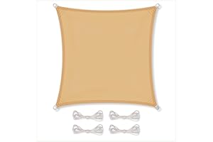 CelinaSun Sonnensegel wasserdicht inkl Befestigungsseile Premium PES wasserabweisend imprägniert Quadrat 4 x 4 m Sand beige