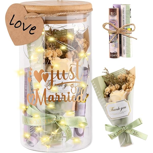 Hochzeitsgeschenk Set Für Brautpaar | Mit Geldgeschenk-Karte & Getrockneten Blumen | In Geschenkbox