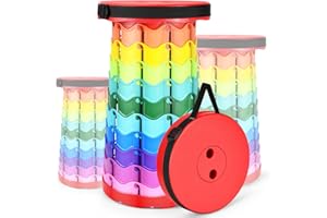 HIGSPE Tabouret Pliant Portable, Amélioré Tabouret Pliant Camping Réglable en Hauteur 6.5-45cm, Mini Télescopique Chaise Pliable Portable D'extérieur pour BBQ, Pêche, Voyage, Randonnée