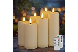 Kimjo Candele LED Senza Fiamma Impermeabili per Esterni - Plastica Bianco Avorio con Funzione Timer Telecomando - Set di 6 Candele LED Fiamma Tremolante (13,5cm, 15cm, 18cm*2)